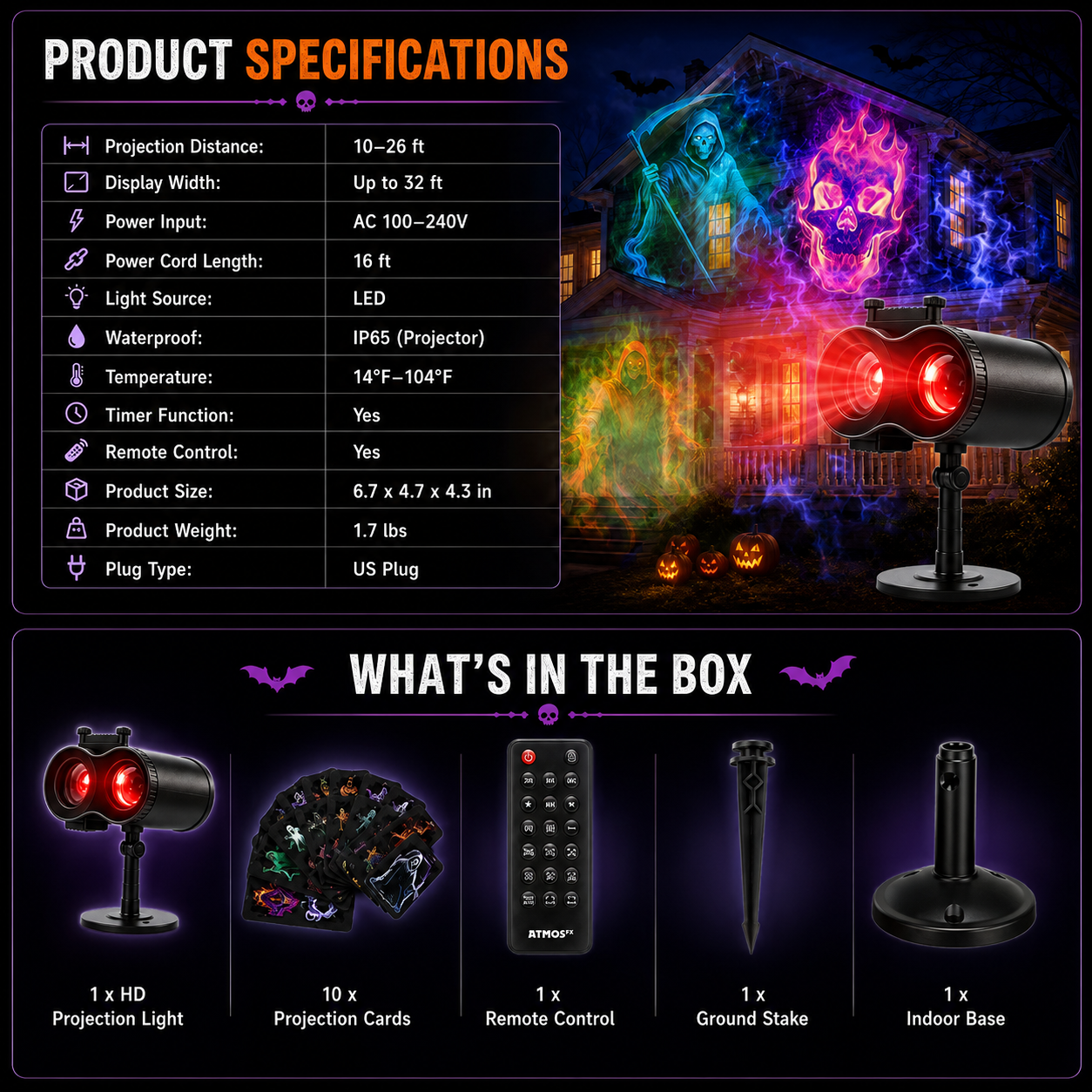 🎃👻32FT HD Halloween Projector | That Disappoint Your Halloween Party | 10 Unique HD Projection Patterns