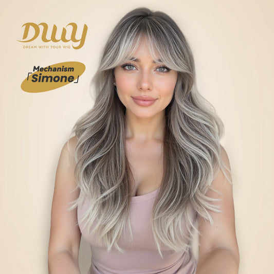 Simone -DWY Long-length Layer-cut Wave Ash Grey Gradient Glueless Synthetic Wig
