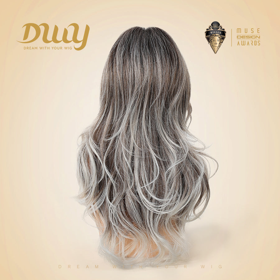 Simone -DWY Long-length Layer-cut Wave Ash Grey Gradient Glueless Synthetic Wig